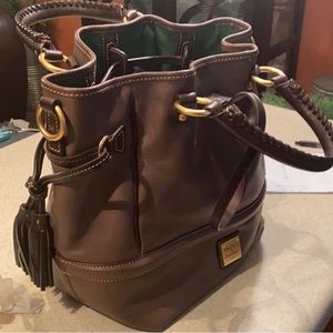 DOONEY & BOURKE BUCKLEY ITALIAN LEATHER SATCHEL SHOULD BAG BROWN GOLD DRAWSTRING